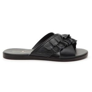 Anthropologie Mercanti Fiorentini black ruffled leather sandals